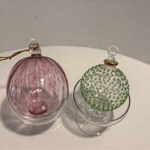 Elegant Purple and Green Hand Blown Glass Holiday Ornaments
